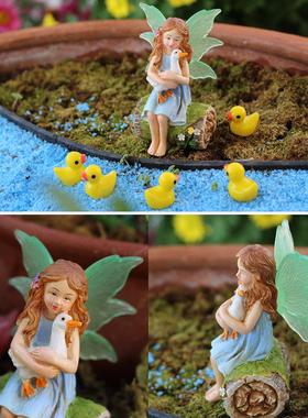 外贸户外花园庭院阳台夜光仙女小鸭子花盆栽装饰品树脂摆件治愈系