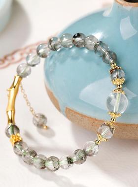 夏日天然绿幽灵手串女满天星水晶手链竹节手饰品轻奢招财2025新款