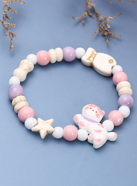 可爱卡通陶瓷小猫咪手链女款小众ins设计感冷门手串珠饰品