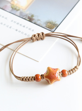 文艺民族风陶瓷手链瓷珠串珠编织手绳情侣手饰小饰品