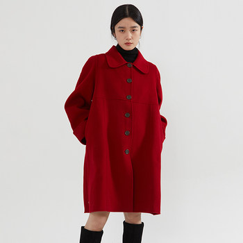 StudioFun doll collar coat double-sided cashmere coat for women spring and autumn French retro red A-line wool cape coat