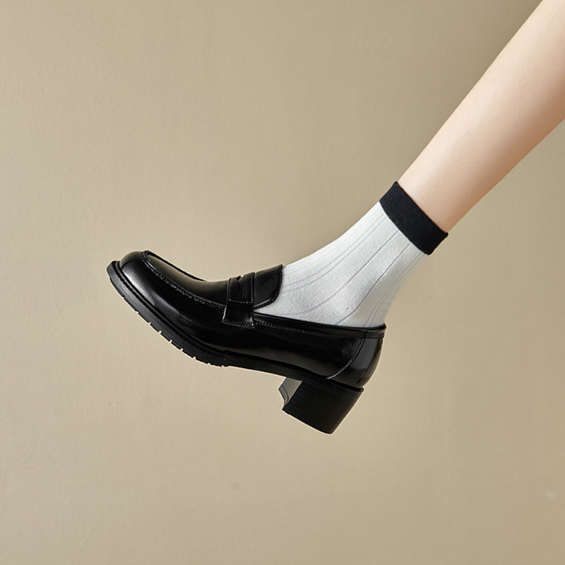 ins店主力荐！巨好穿~真皮圆头一脚蹬乐福鞋女中跟通勤小皮鞋粗跟,淘宝优惠券,粉丝福利购,淘宝优惠卷