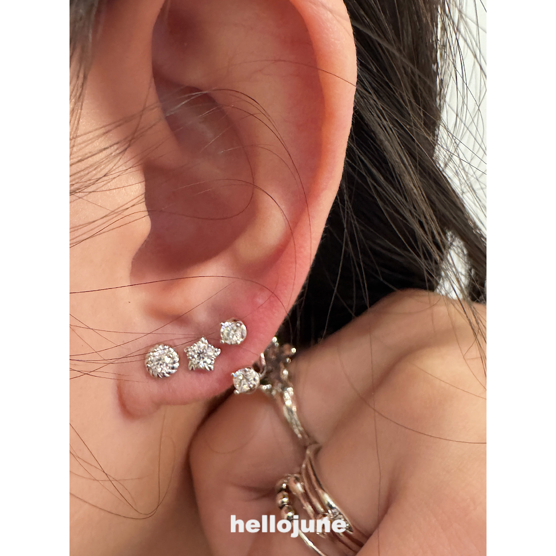 hellojune 通体925银 闪耀莫桑钻小圆豆后挂式双钻耳钉圣诞星耳钉,淘宝优惠券,粉丝福利购,淘宝优惠卷