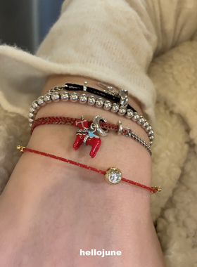 hellojune 红色小马手绳手链小马吊坠马年生肖新年礼物春节