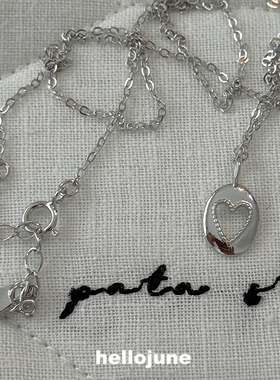 hellojune S925银 镂空爱心椭圆牌 项链