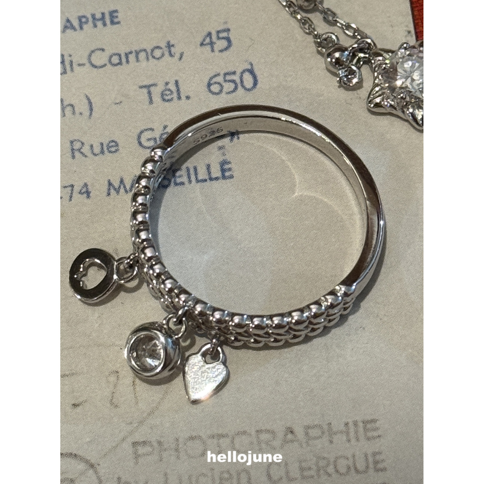 Hellojune 925 silver round diamond love pendant multi-layered ring