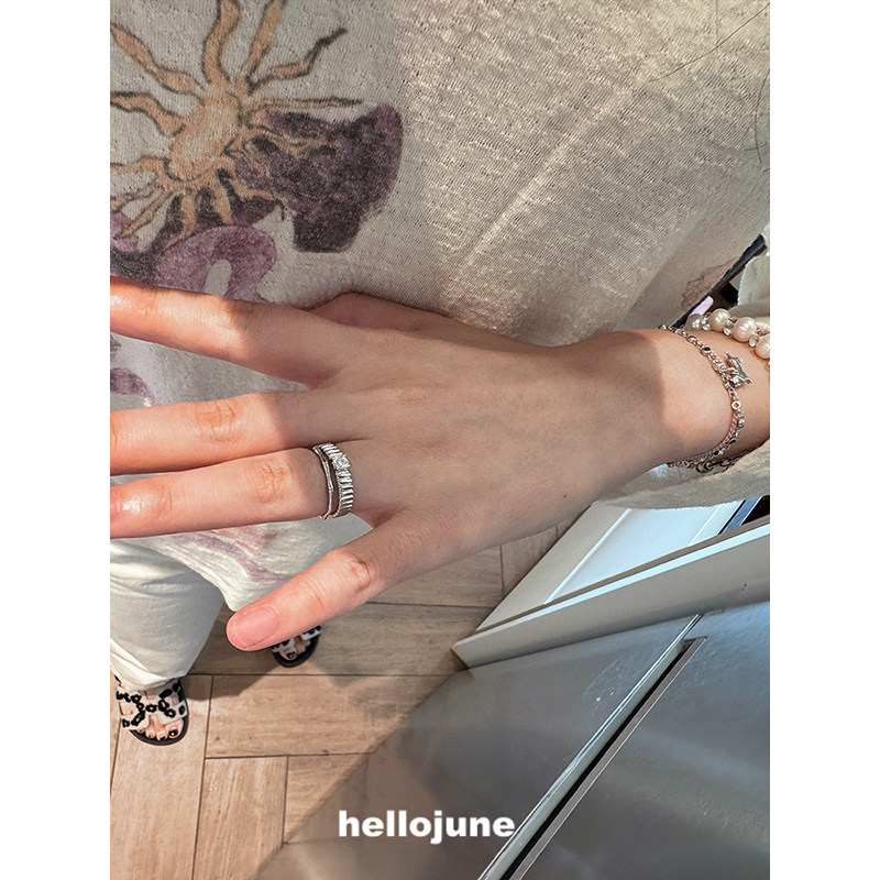 Hellojune S925 silver retro aged bamboo ring stacked gear wide ring