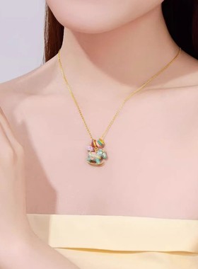 925纯银珐琅小木马项链女ins甜美心小众设计锁骨链马卡龙吊坠
