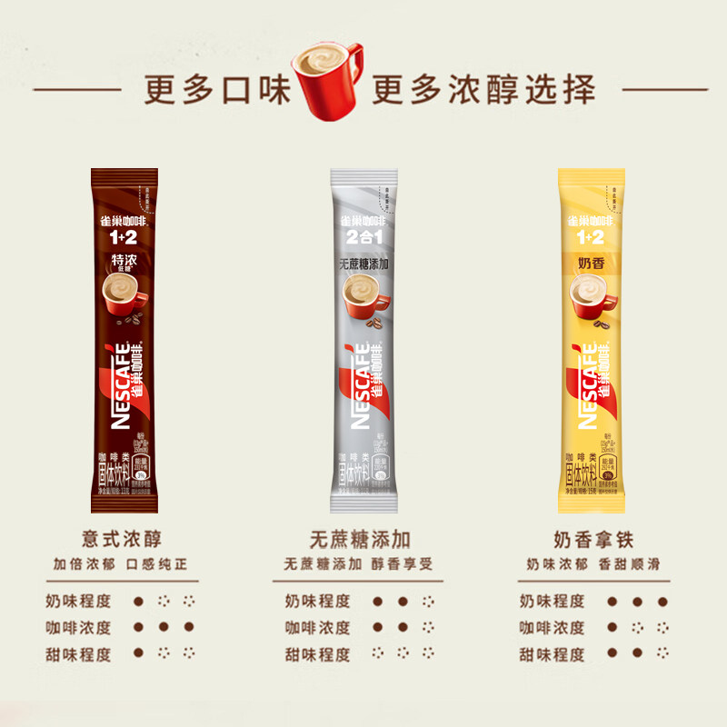 雀巢咖啡三合一原味特浓奶香味1+2系列学习办公速溶咖啡粉60条装,淘宝优惠券,粉丝福利购,淘宝优惠卷