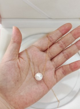 超大正圆12澳白路路通贝母珍珠吊坠可调节925银锁骨短项链女饰品
