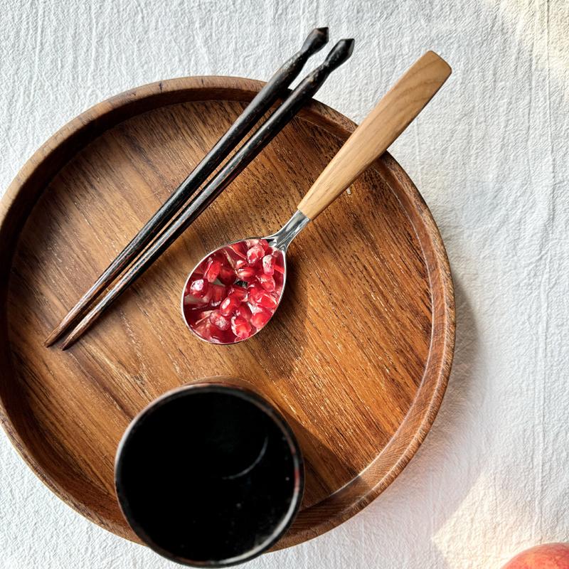 匠心手作木柄品质西餐勺喝汤勺子304不锈钢西餐具调羹柚木柄汤勺 - 图0