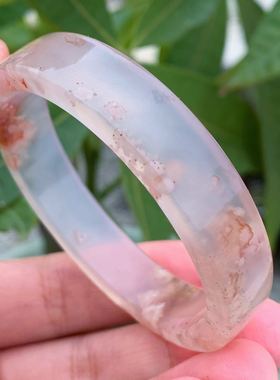 天然冰透粉色小花韩版玛瑙手镯