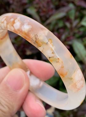 橙黄色细条古风飘花玉髓玛瑙手镯