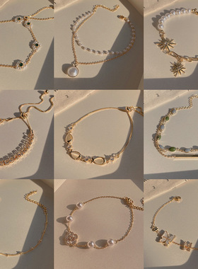 韩版ins风复古色双层手链叠戴手饰轻奢设计感百搭