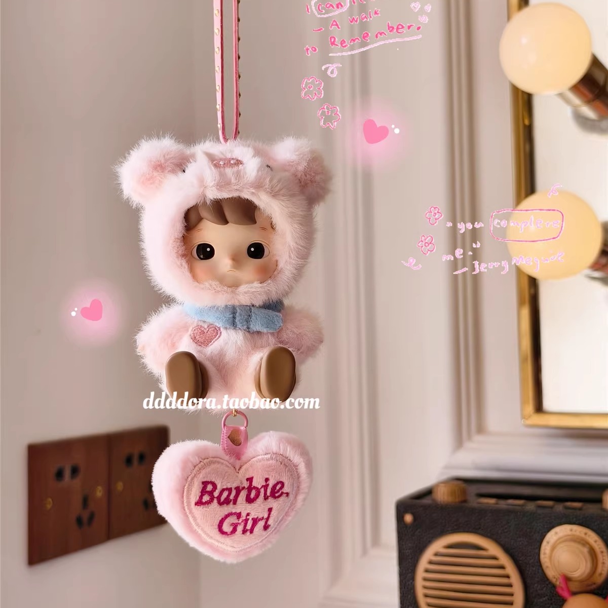 正品泡泡玛特haci动物贴贴车挂车载挂件内饰女友礼物可爱毛绒挂件 - 图3