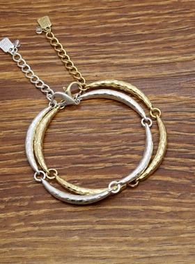 欧美风哑光金银双色设计师腔调文艺范男女同款2条入手链