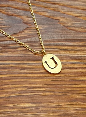 亚光磨花镀金字母U小清新森女文艺范简洁百搭创意复古风小项链