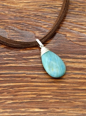 欧美风水滴造型清新湖蓝石头设计师气质森女文艺范潮人百搭项链