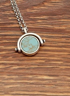 欧美风一面贝壳一面松石森女文艺范简洁百搭双面佩戴项链