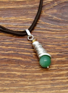 西洋欧美风绿色石珠手工绕丝设计师腔调森女文艺术气质休闲风项链