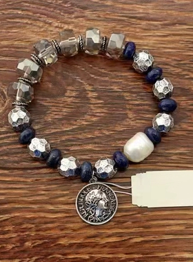 异域中古宫廷风森女文艺范天然珍珠石珠复古VINTAGE弹力手链