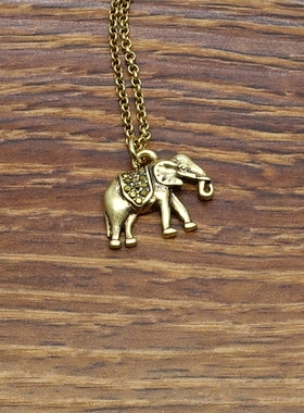 做旧金色镶钻大象森女文艺范复古VINTAGE创意别致简洁百搭项链
