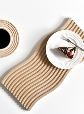 纳朴北欧水波纹榉木质面包板甜品台托盘收纳置物下午茶餐盘砧板