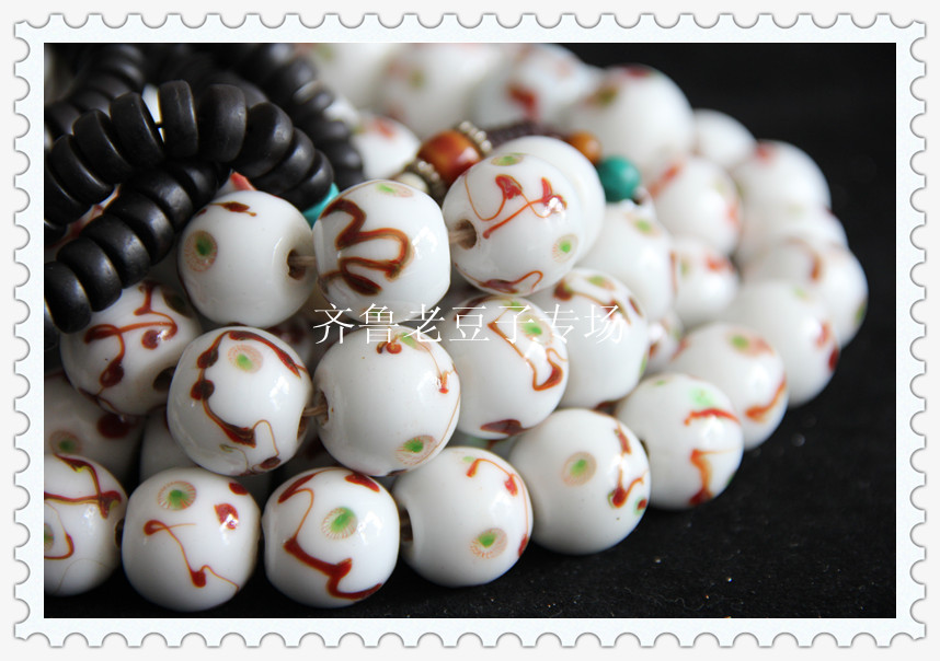 老琉璃珠子古法手工20毫米白玛瑙凤眼琉璃珠子老凤眼料珠配珠 - 图0