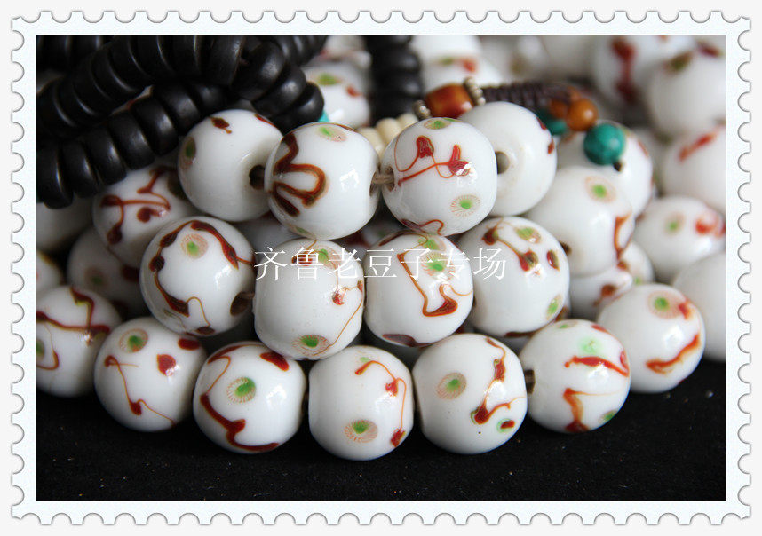 老琉璃珠子古法手工20毫米白玛瑙凤眼琉璃珠子老凤眼料珠配珠 - 图1