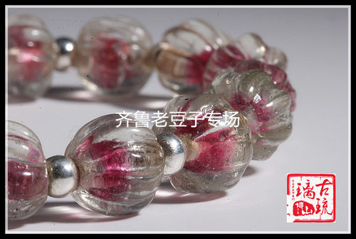 博山老琉璃珠子11-12mm金红水晶套料琉璃瓜纹珠灯笼珠瓜棱珠子 - 图3