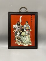 Solid wood frame powder colored porcelain plate painting martial arts and god Kuan Kung Zhongyi Chunqiu hanging screen porcelain painting background wall decoration closing down