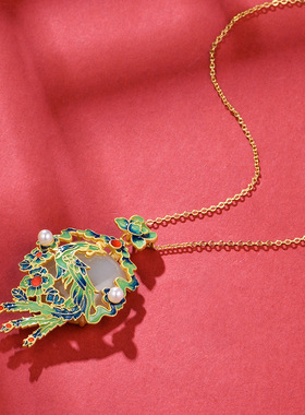 S925银镶天然和田玉项链吊坠国潮