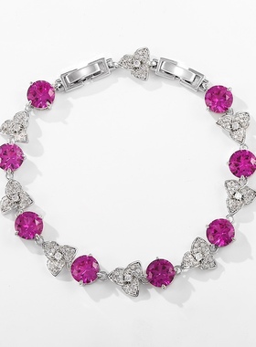 玫红色项链耳环戒指手链四件套