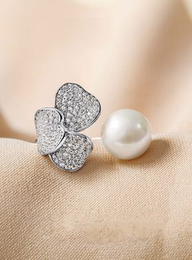 925银爱迪生珍珠12-13mm花瓣戒指