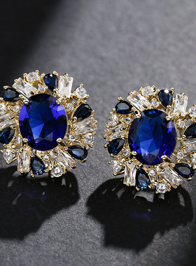 蓝色时尚复古珍珠耳环项链两件套