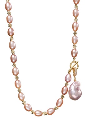 天然巴洛克吊坠珍珠锁骨链女高级感网红颈链时尚简约气质紫色项链