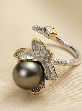 925银海水珍珠莲花可调节戒指