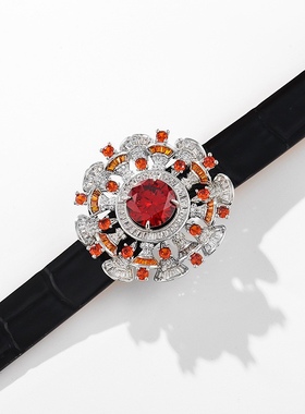 皮带扣手环时尚气质红色人工宝石腕带大气网红个性手饰高级感女