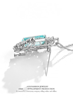 帕拉色海蓝宝蝶舞925银欧美项链