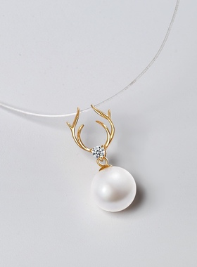 18K金麋鹿角天然淡水珍珠吊坠