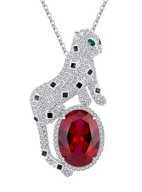 S925通体银红色彩宝款豹子气质奢华项链时尚大气设计感锁骨链