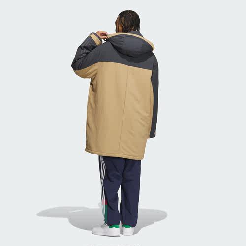 Adidas官方正品三叶草男2023冬季长款运动连帽棉服夹克外套IU4790 - 图0