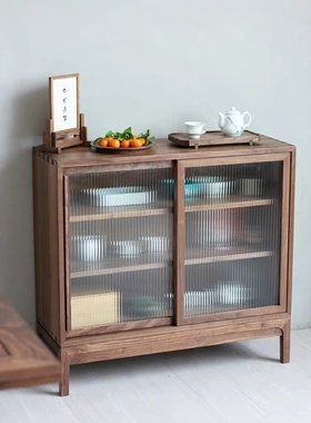 实木餐厅餐边柜黑胡桃木碗柜禅意新中式酒柜瓷器柜置物架茶水柜