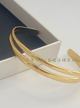 欧美时尚高级感开口手镯K金色女款冷淡风手环潮流百搭款配饰