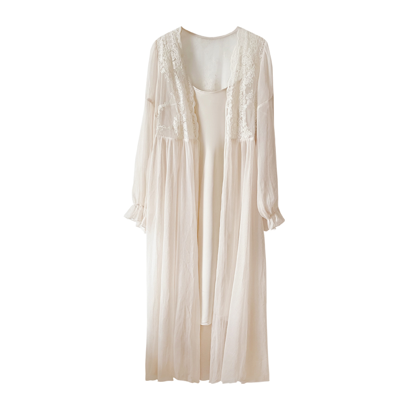 BIEN法式结婚晨袍女新娘性感冰丝绸睡裙高级感睡袍春秋季睡衣凉感 - 图3