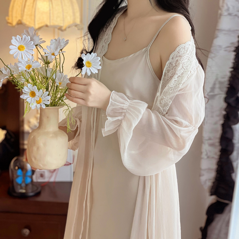 BIEN法式结婚晨袍女新娘性感冰丝绸睡裙高级感睡袍春秋季睡衣凉感 - 图0