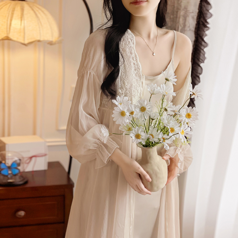 BIEN法式结婚晨袍女新娘性感冰丝绸睡裙高级感睡袍春秋季睡衣凉感 - 图2