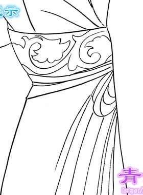 V45张大千执扇仕女图工笔画白描底稿人物画线描稿