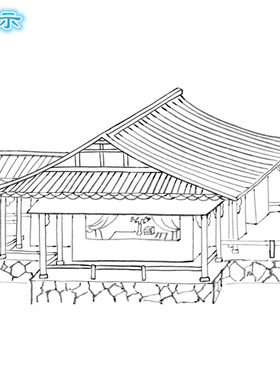 白描底稿青绿山水过稿临摹用