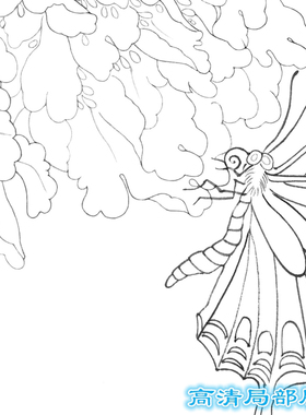 工笔画白描底稿扇面花鸟圆形熟宣